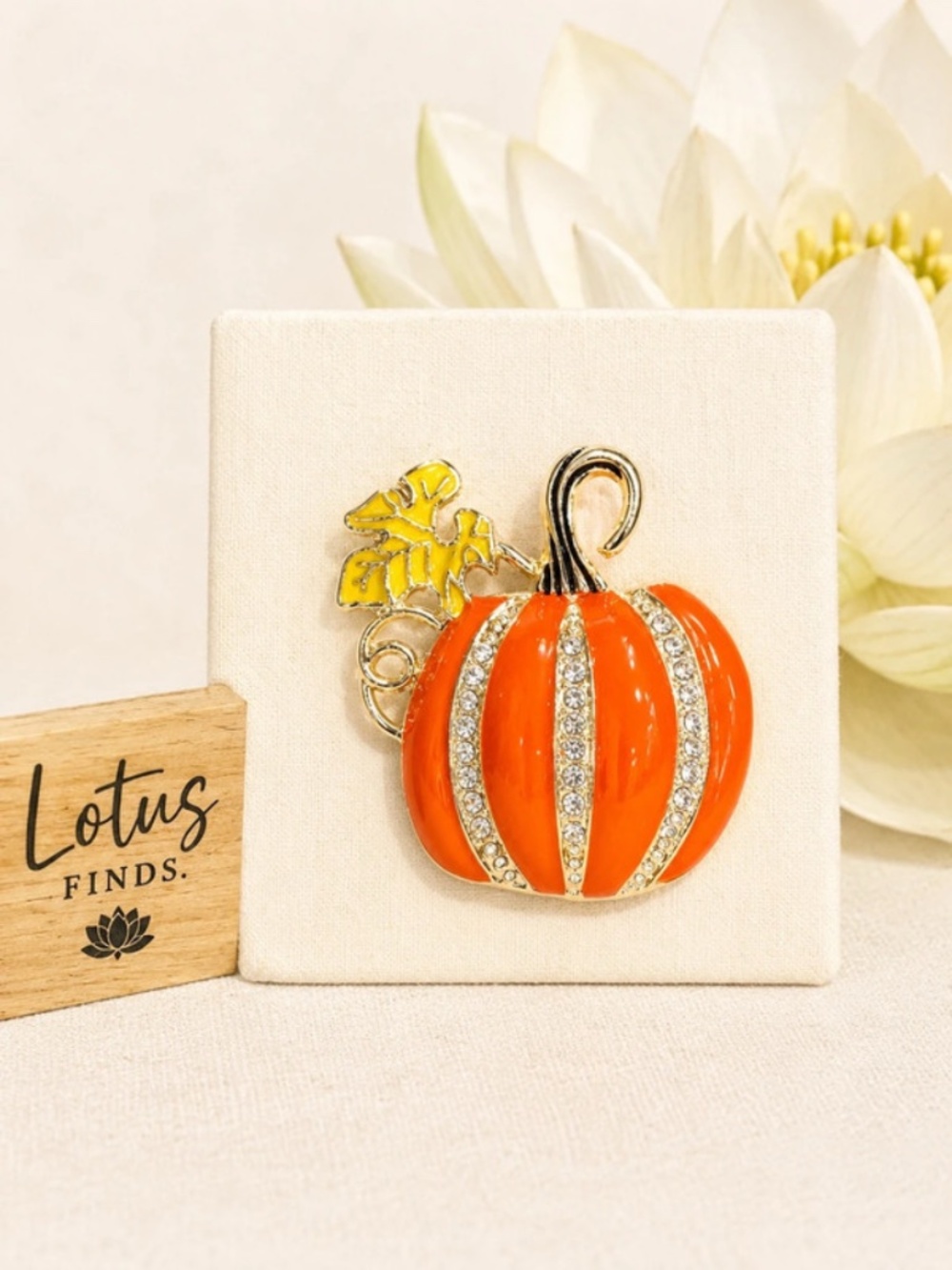 Orange Pumpkin Rhinestone Brooch – Fall Autumn Jewelry